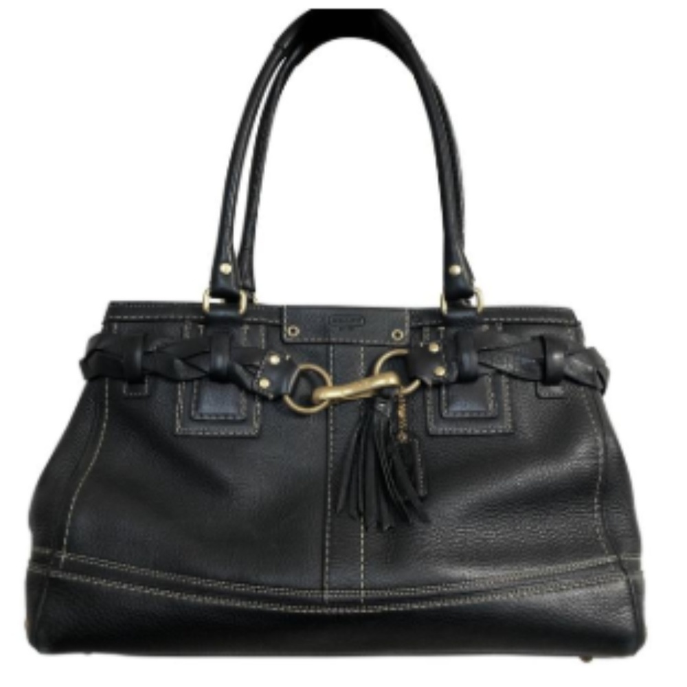 Coach Black Pebble Leather Hampton Satchel Bag